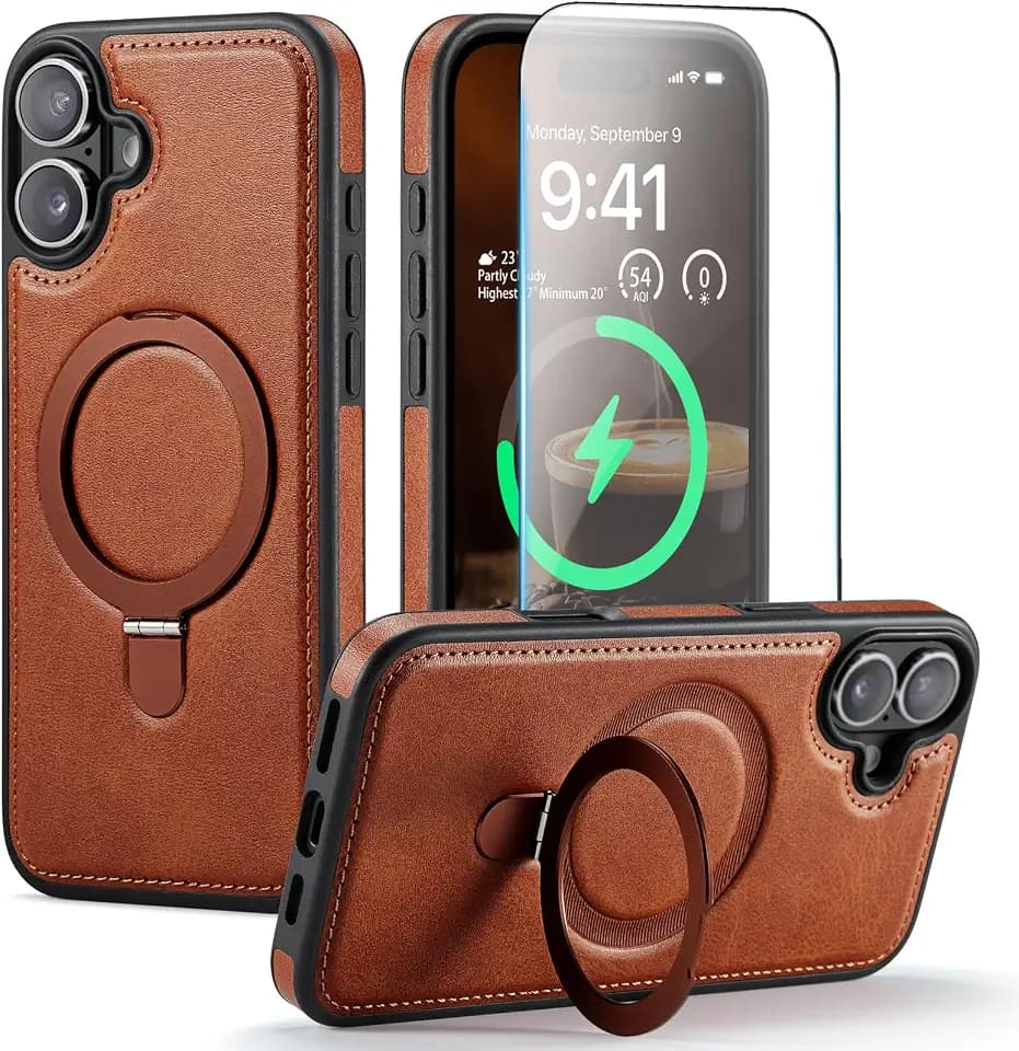 for iPhone 17 Case with Stand Compatible with Magsafe, Brown