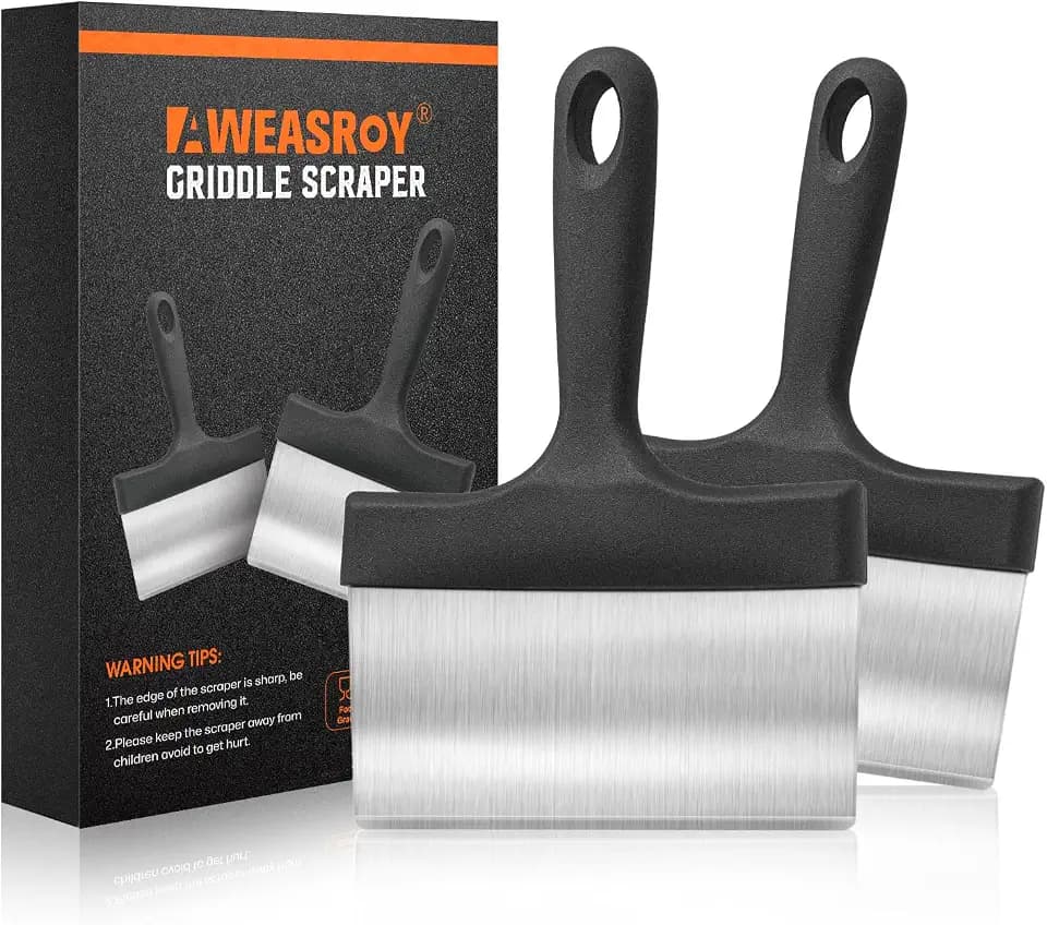 AWEASROY Heavy Duty Griddle Scraper for Blackstone with 5" Handle(2 Pack)