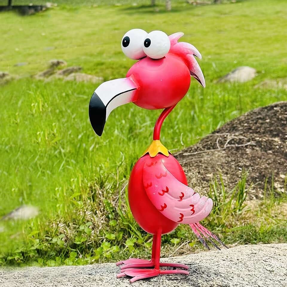 Kircust Flamingo Decor Yard Decorations Outdoor Garden Statue Outside Metal Bird Courtyard Art Pink Flamingos for Patio Backyard Porch Decoration