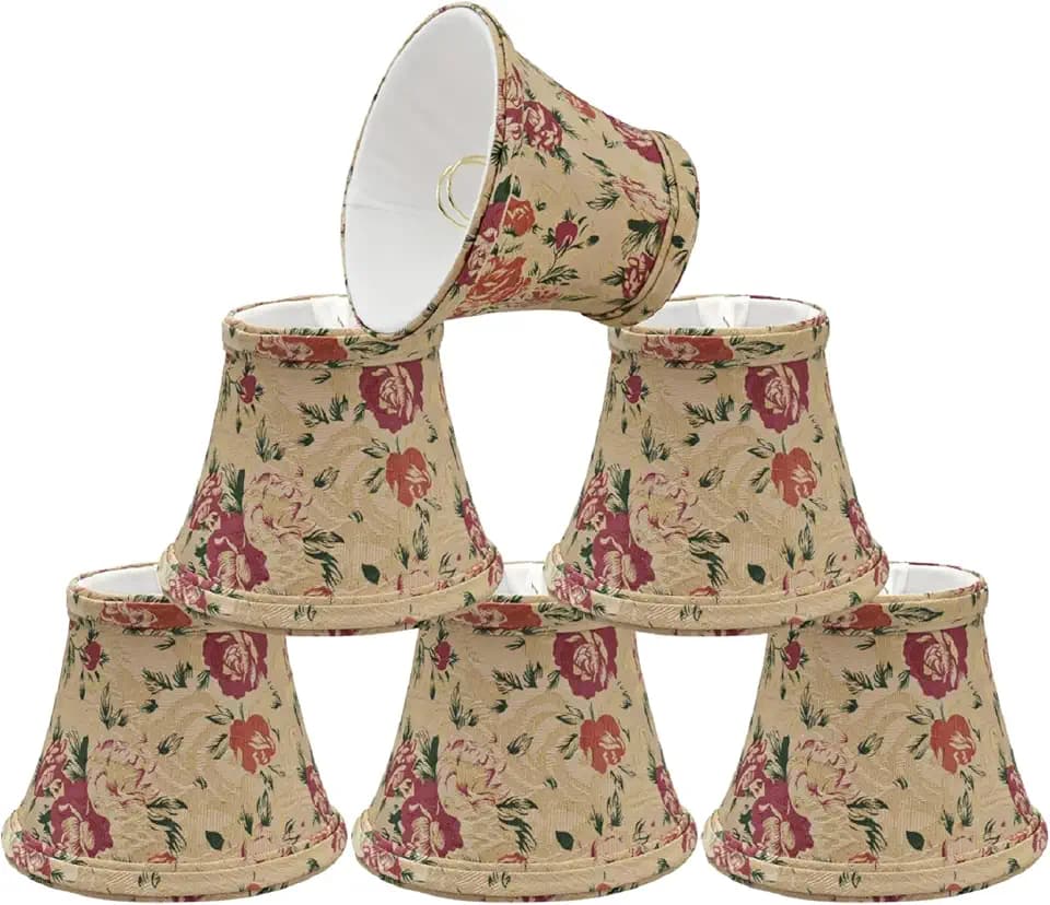 Aspen Creative 30005-6A, Bell Clip-On Chandelier Lamp Shade, Floral Print, 3" Top x 5" Bottom x 4" Slant Height, Set of 6