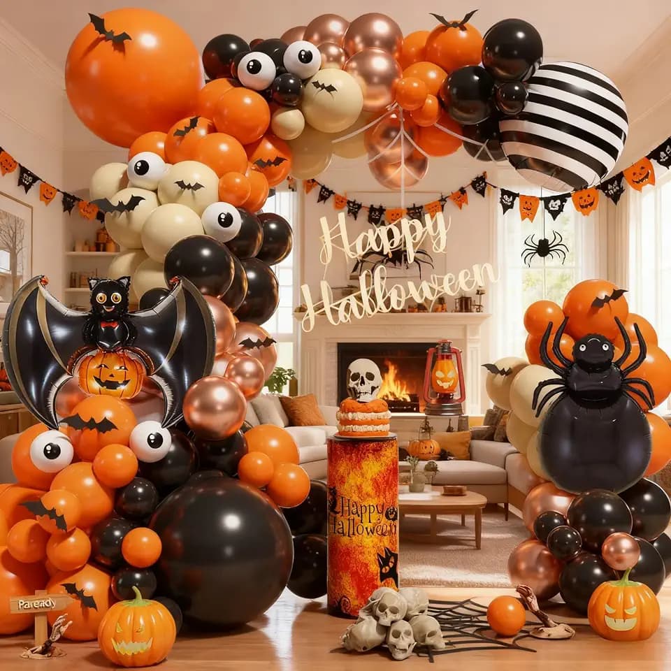 Halloween Balloon Arch 120 PC, Black Orange Apricot for Spooky Party