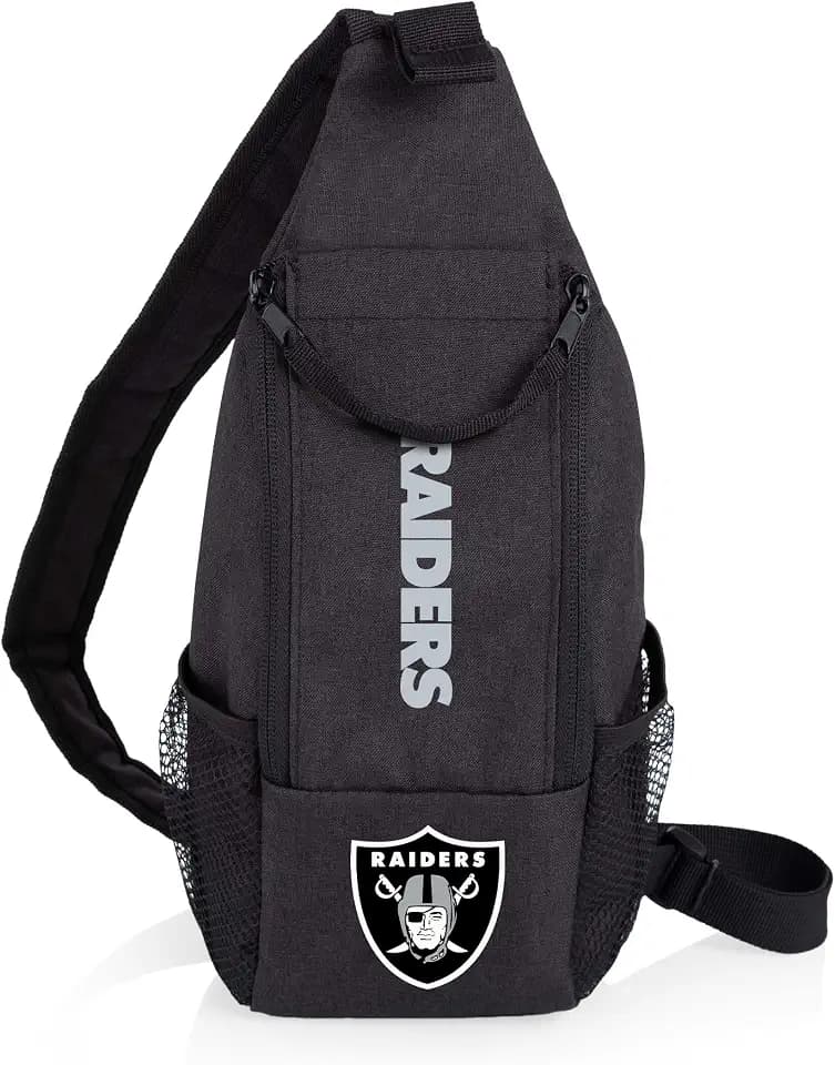 Picnic TIME NFL Strider Crossbody Cooler Sling Bag, Insulated 3 Can Capacity Tactical Shoulder Pack, Water Resistant Black Travel Chest Bag & Small Outdoor Daypack (Black)