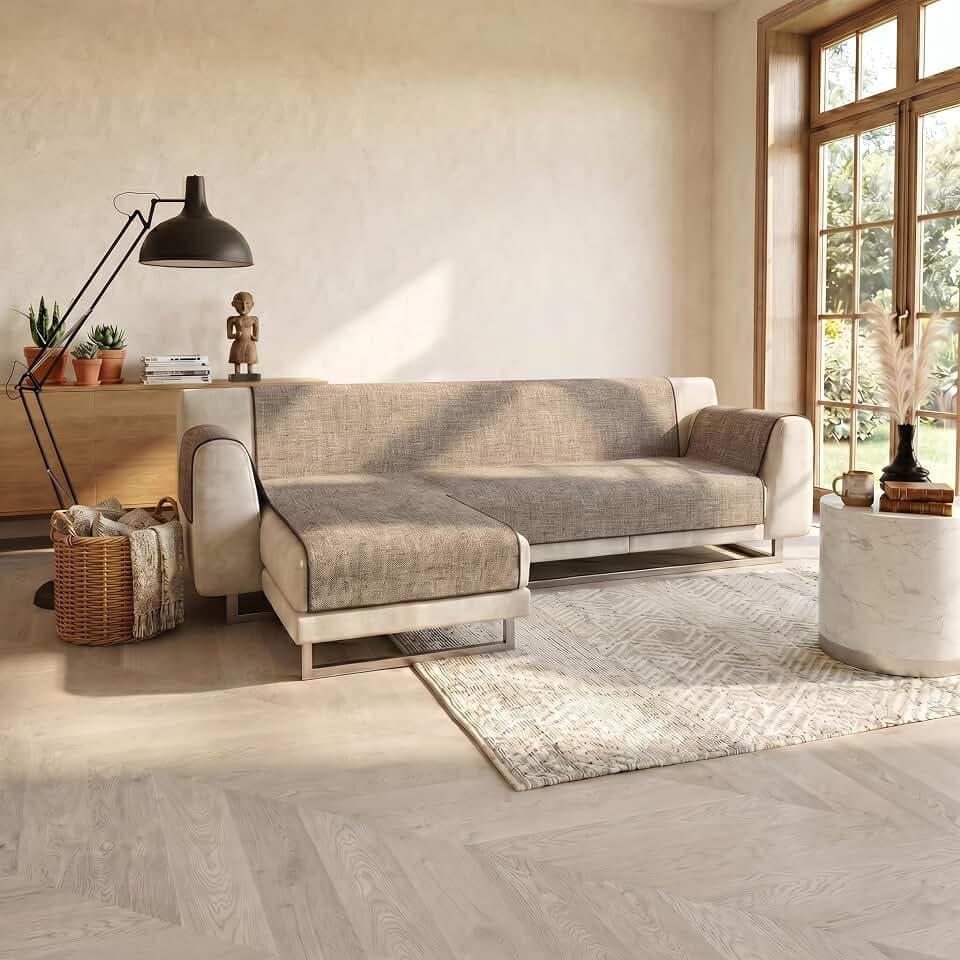 Sofaüberwurf rutschfest, Comfort mit linker Halbinsel und seitlichen Armlehnen, Made in Italy, Sitz Sofaüberwurf 240 cm - Braun