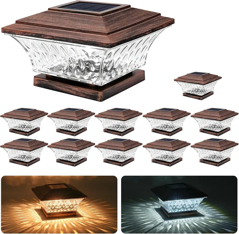 12PK Solar Post Cap Lights Outdoor Fence Cap Light for 4x4 Wooden Posts