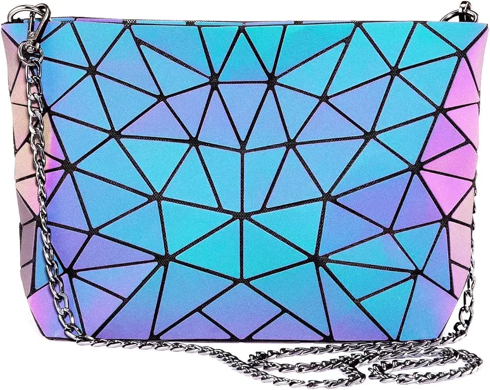 LOVEVOOK Geometric Luminous Purses and Handbags for Women Holographic Reflective Crossbody Bag Wallet