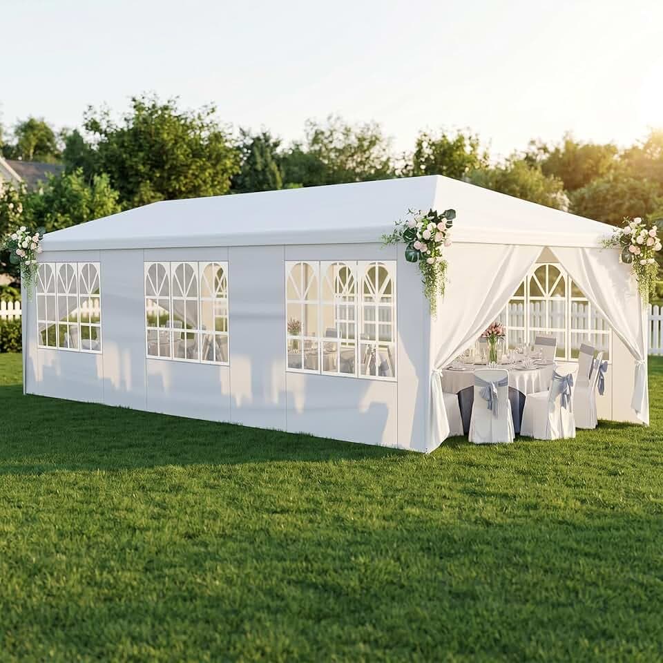 10x30 Canopy Tent Party Tent with 8 Sidewalls, White