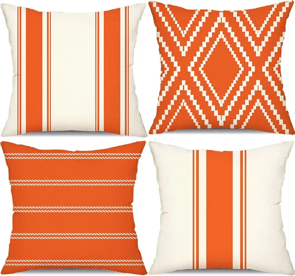 DFXSZ Outdoor Orange Waterproof Geometry Pillow Covers 20x20 Set of 4