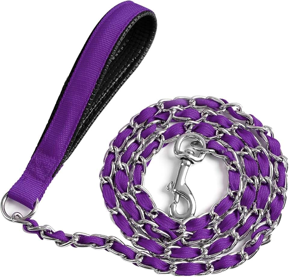 Metal Chain Dog Leash Chew Proof for Dogs, Purple, 3.5mm, 4FT