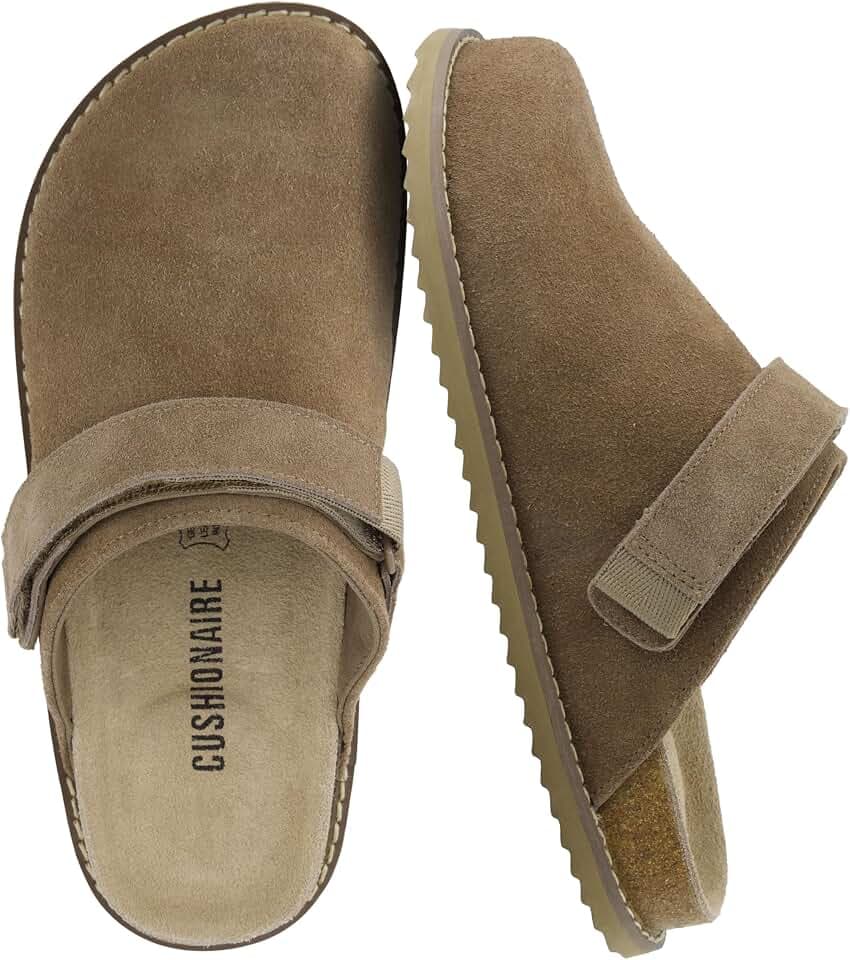 CUSHIONAIRE Boulder Genuine Leather Clogs for Women, Slingback Slip On Shoes with Adjustable Swivel Back Strap and Memory Foam Footbed