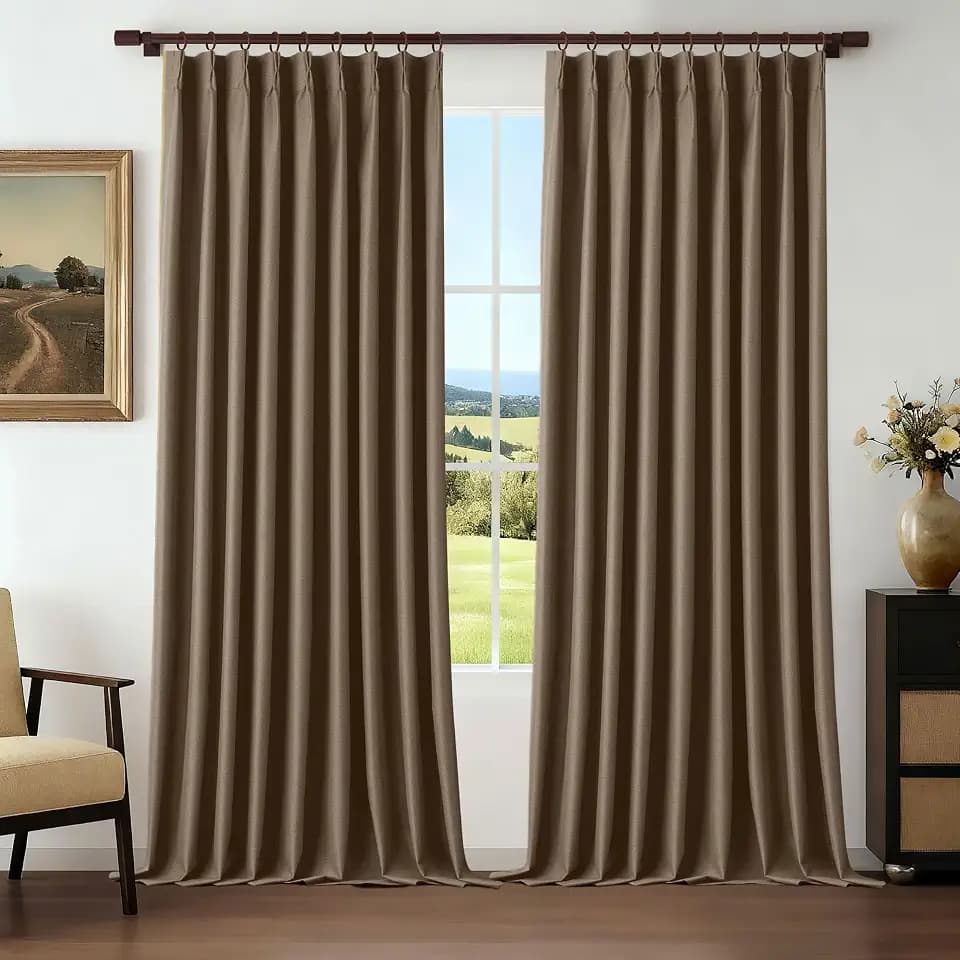 Brown Pinch Pleated Full Blackout Curtains 84 Inches Long 1 Panel