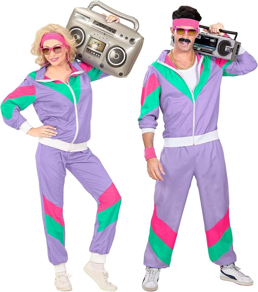 W WIDMANN MILANO Party Fashion - 80er Jahre Trainingsanzug | Jacke und Hose für Erwachsene, Vintage-Style, Retro Outfit, Jogginganzug für Karneval und Mottopartys