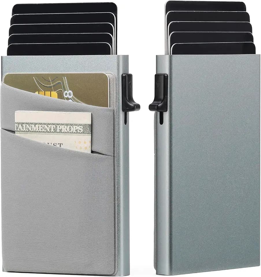 Slim Smart Aluminum Card Holder Mens Wallet Minimalist Leather RFID Blocking Metal Pop Up Wallet