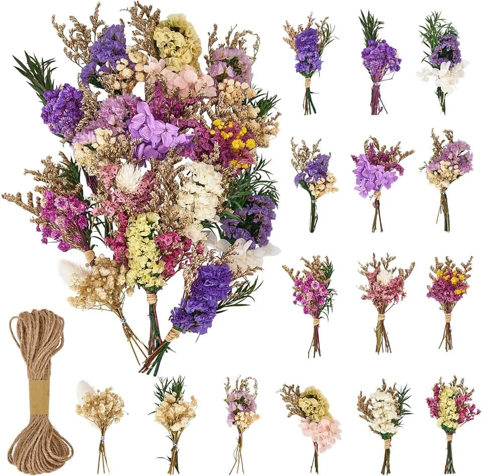 15 Bündel Mini Trockenblumen Deko, Natürliche Ewige Trockenblumenstrauß, Getrocknete Blumen, für Tischdeko Hochzeit, Bücherregal Deko Heim und DIY Basteln