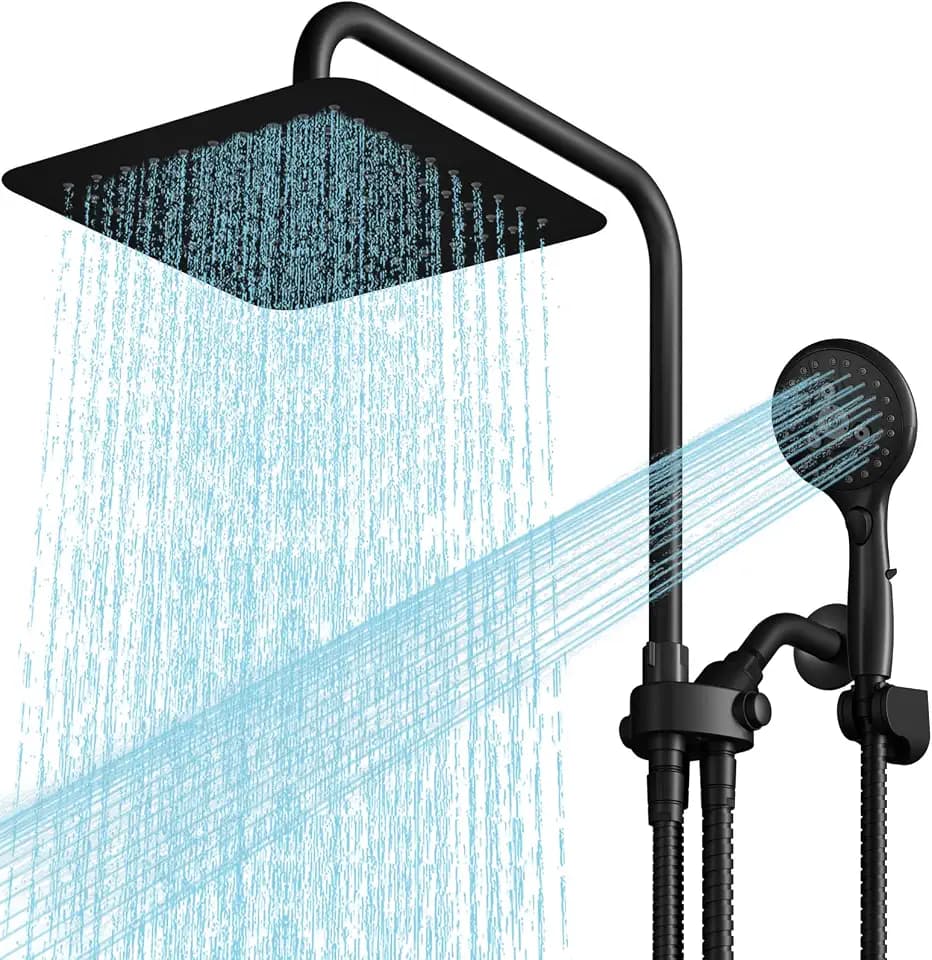 High Pressure Rainfall Shower Head with Handheld Combo Matte Black 71" Hose