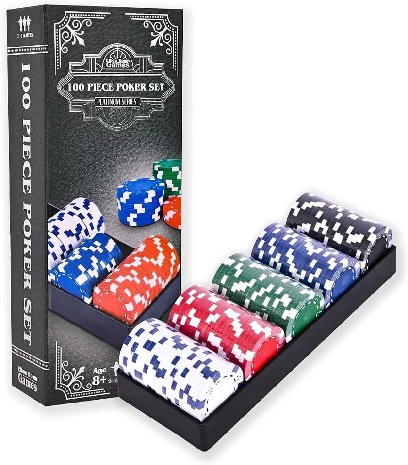 Elbow Room Games 100-Piece Poker Chip Set with Tray, 11.5g Casino Chips