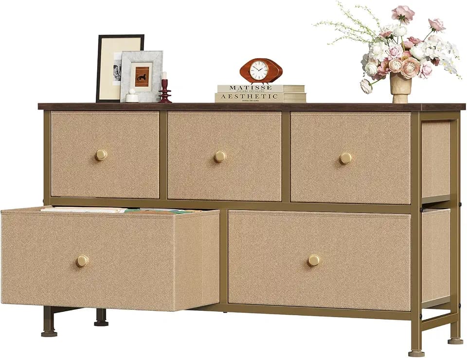 OLIXIS 5 Drawer Dresser for Bedroom, Storage Organizer for Closet, Khaki