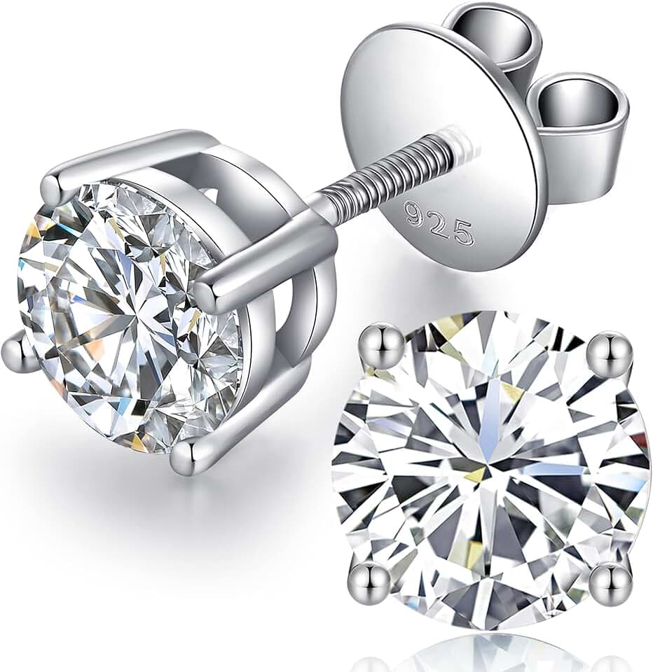 jiamiaoi 18K Weißegold plattiert Ohrstecker Silber 925 mit Schraube Ohrring Stecker, Nickelfrei Zirkonia Diamant Ohrstecker für Herren Damen 4mm-8mm