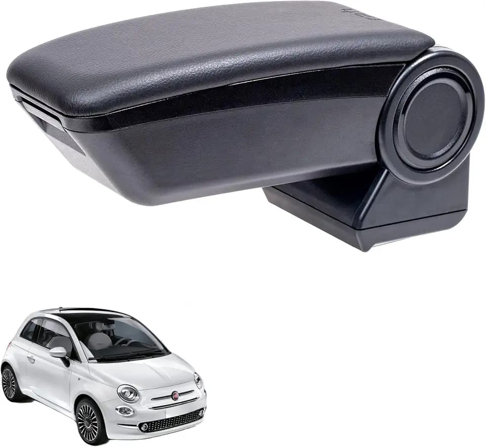 Rati Armster 3 Armlehne kompatibel für FIAT 500 2016-2024 [schwarz,vegan Leder] nachrüstbare Mittelarmlehne mit Staufach (nicht zum 500e)