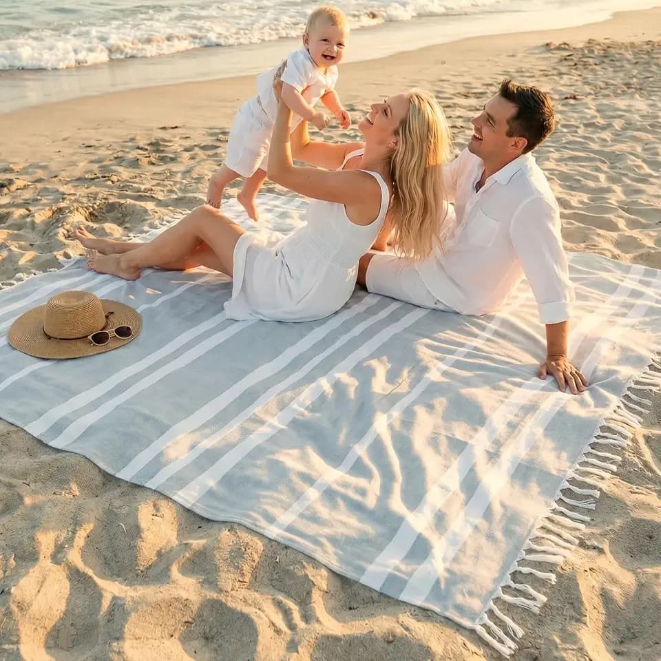 Beautiful Extra Large Beach Blanket with Tassels - Soft Turkish Towel