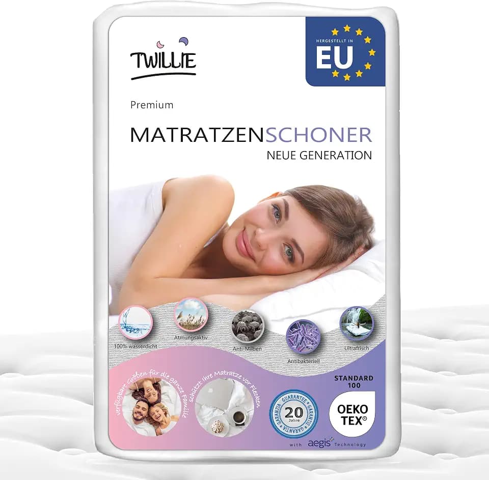 Twillie – Matratzenschoner 120 x 190 cm Wasserdicht - Matratzen-Topper zertifiert Oeko-TEX® Aegis® - Atmungsaktive Matratzenauflage – Hygienischer Anti-Milben Matratzenbezug - 20 Jahre Garantie Blanc