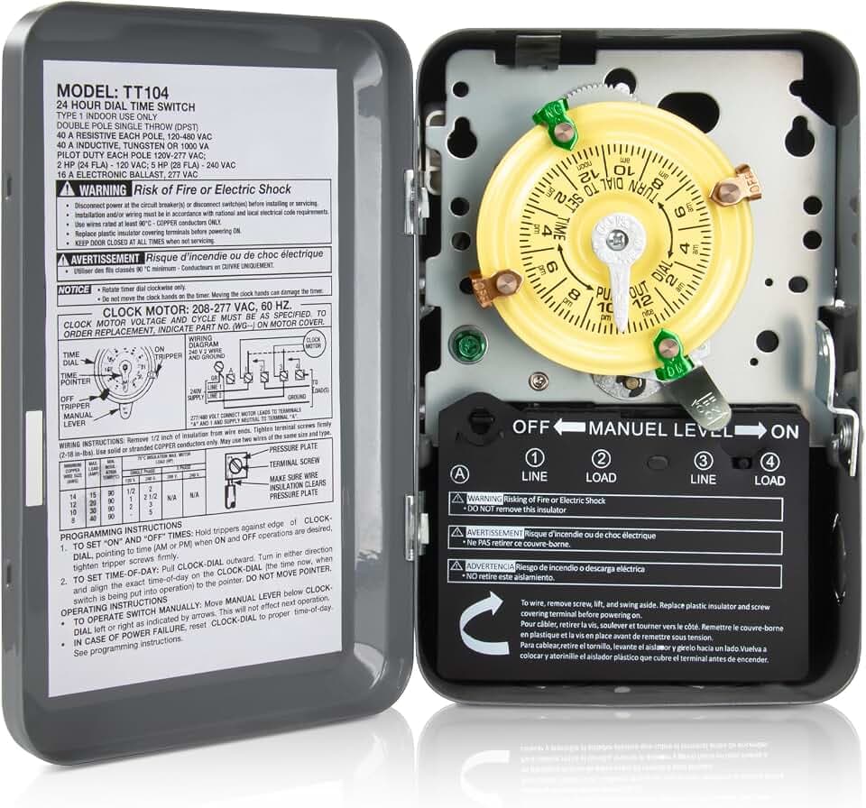 T104 Electromechanical Timer Switch 208-277V AC 40A DPST 5HP