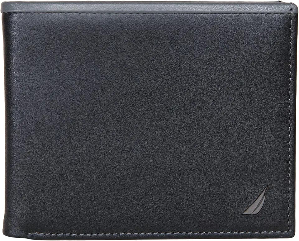 Nautica Men's Bifold Leather Wallet | RFID Blocking | ID Window | Card Slots | Organization | Durable | Stylish