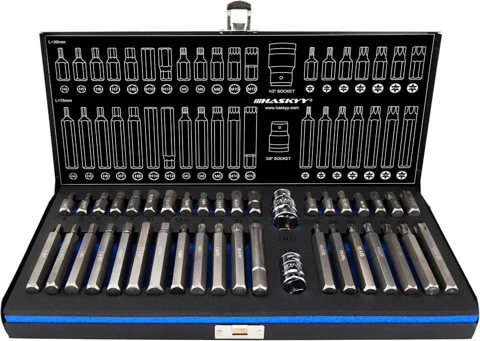 HASKYY 40tlg XZN Sechskant Torx Vielzahn Steckschlüssel Bits-Satz I Torx: T20 T25 T30 T40 T45 T50 T55 I XZN: M5 M6 M8 M10 M12 I Innensechskant: 4 5 6 7 8 10 12 mm