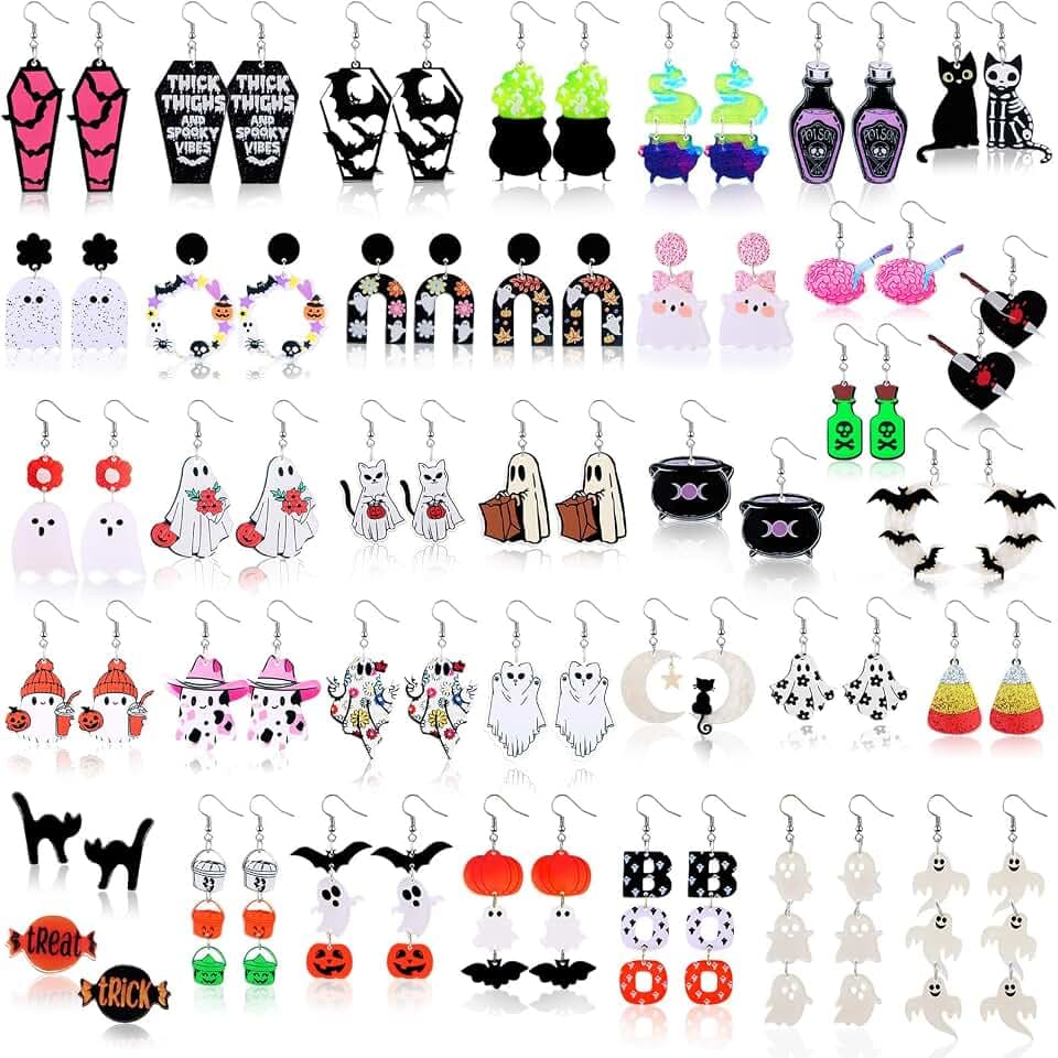 Nosiny 36/48 Pairs Halloween Earrings Lightweight Dangle Acrylic Earring