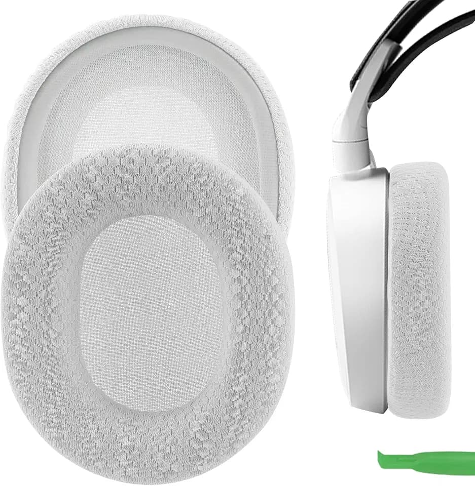 Geekria Comfort atmungsaktive Mesh-Stoff-Ersatz-Ohrpolster für SteelSeries Arctis 7, Pro, 9, 5, 3, 1, Prime Gaming-Headsets, hellgrau