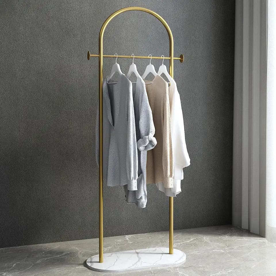 Kleine Kleiderstange, goldfarbener Kleiderständer mit Marmorsockel, robuste Garderobenstange, freistehend für Schlafzimmer, moderne Kleiderstangen für Kleidung, zum Aufhängen von Jacken