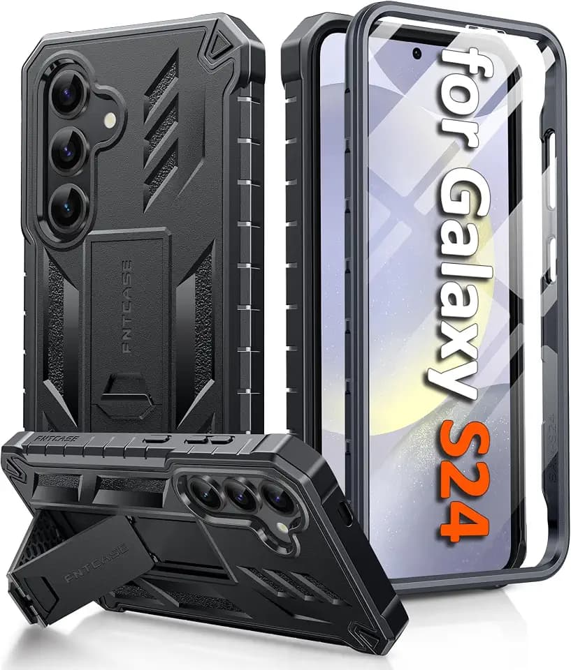 FNTCASE for Samsung Galaxy S24 Case, Built-in Screen Protector, Kickstand