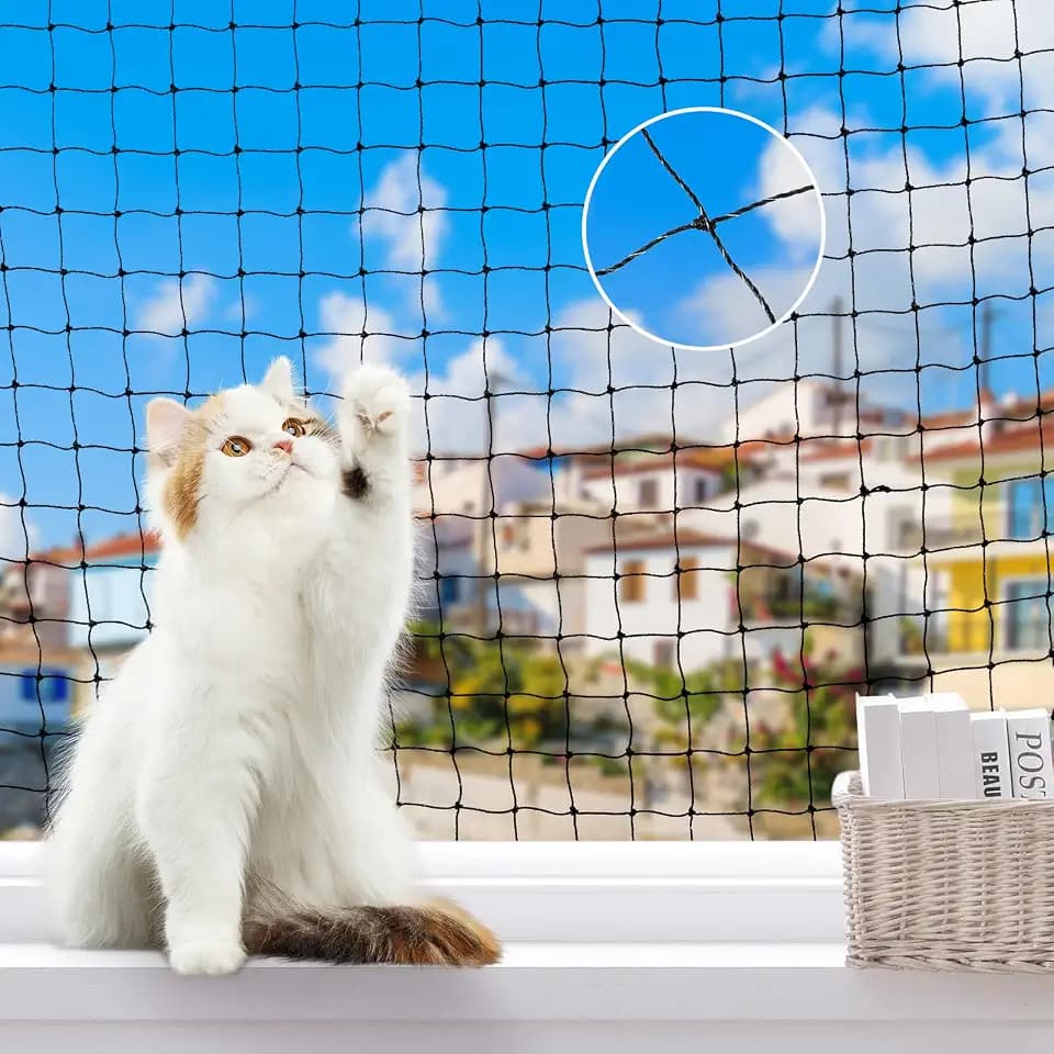 Lewondr 10x26ft Cat Netting Balcony Steel Wire Reinforced Pets Screen