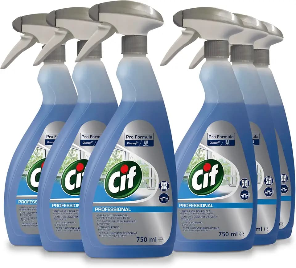 Cif Pro Formula Glasreiniger 750 ml (6er Pack) – Professioneller Glasreiniger & Fensterreiniger für streifenfreie Sauberkeit, schnelle Trocknung – Fensterputzmittel für Gewerbe & Haushalt