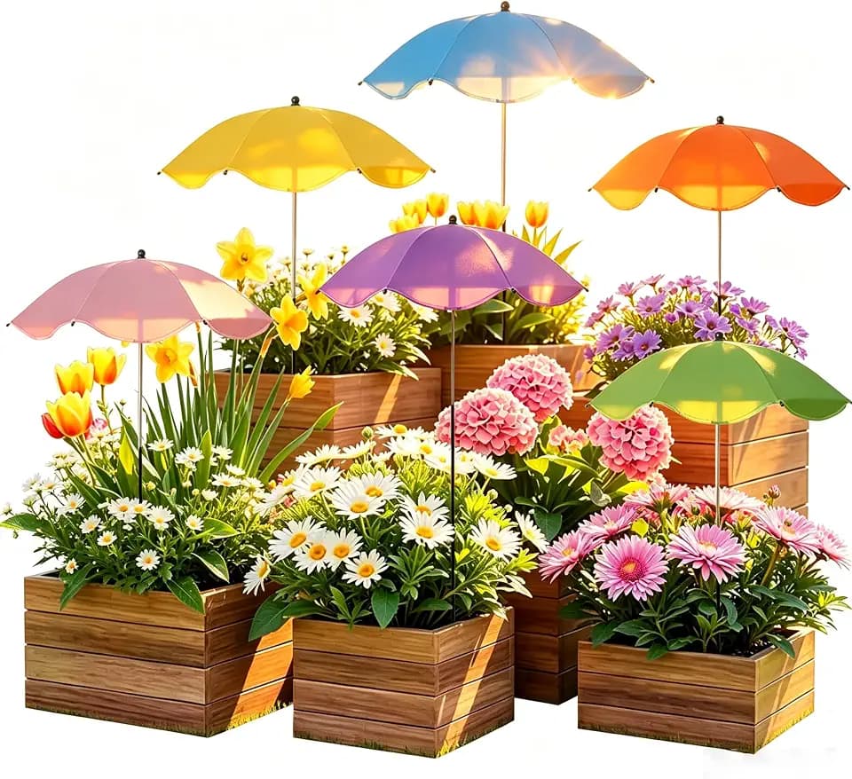 6 Pack Plant Umbrellas for Outdoor Plants, 26" Large Garden Plant Shade with Adjustable Height Up to 43.3", Windproof Base Plant Sun Shade for Potted Plants, Flowers & Garden Beds