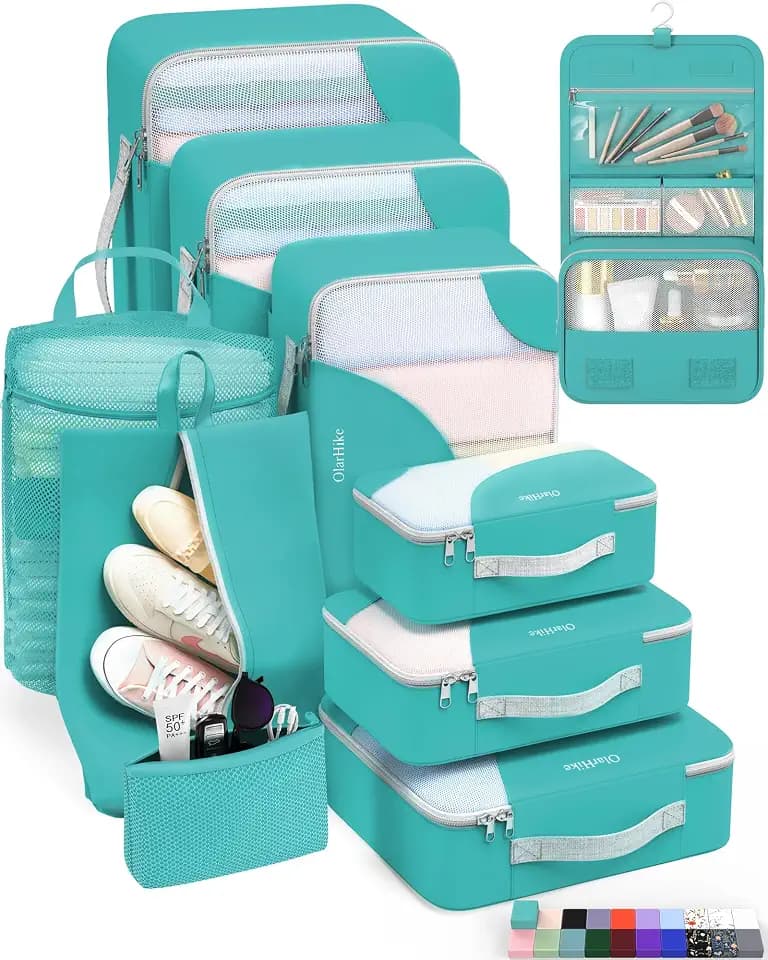 OlarHike 10 Set Packing Cubes for Travel,Gifts for Women Mom,Anti-Tearing Suitcase Organizer,with Over 1000 pcs Mesh Holes,Vacation Essentials & Accessories for Cruise Ship