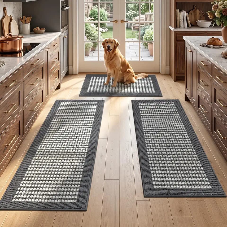 Ileading Kitchen Mat Sets 3 Piece Washable Grey Kitchen Floor Runner Rugs