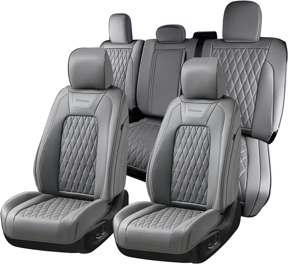 Coverado Leather Seat Covers Full Set Fit for Ford F150 F250 F350 F450, Waterproof Ford F150 Truck Seat Covers Fit for 2015-2026 F150 and 2017-2026 F250 F350 F450 (Gray)