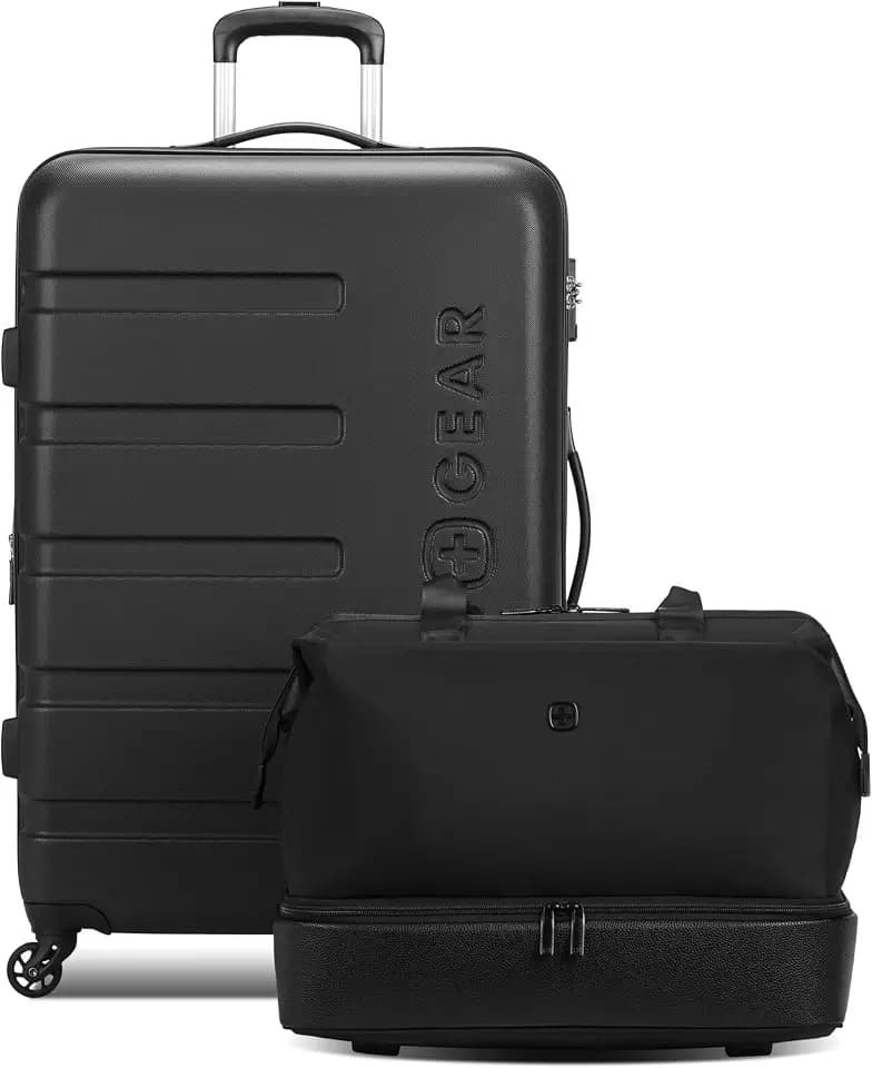 SWISSGEAR Signature Large Hardside Expandable Spinner Luggage & Weekender Tote Set, ABS Construction, TSA-Friendly Lock, Black, 2-Piece Set (27-Inch/Weekender Tote)