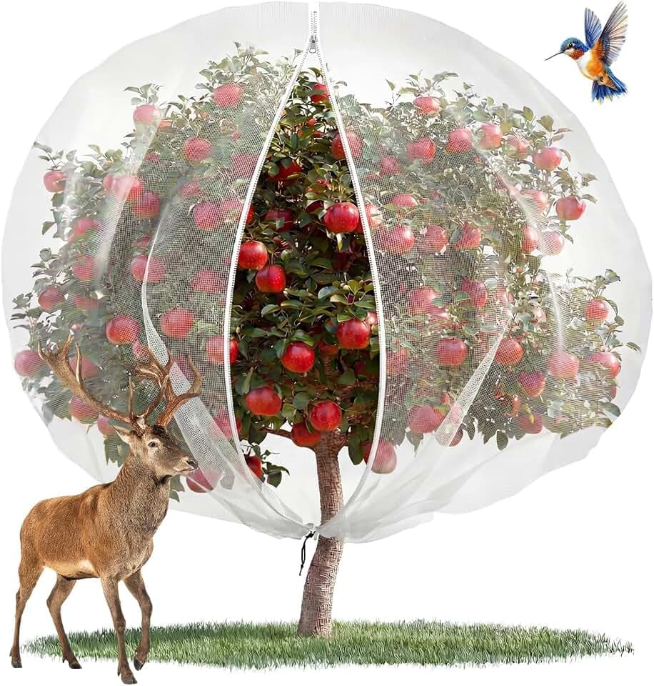 12 x12 ft Large Fruit Tree Netting for Squirrels and Birds with Zipper, Fruit Tree Covers to Protect Fruit from for Fruit Trees (White)
