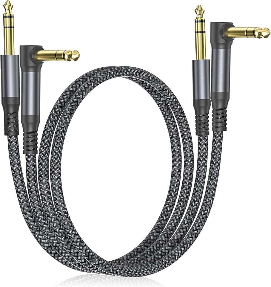 Elebase 1/4 Inch TRS Instrument Cable 3.3FT 2-Pack,Right Angled Guitar Cord