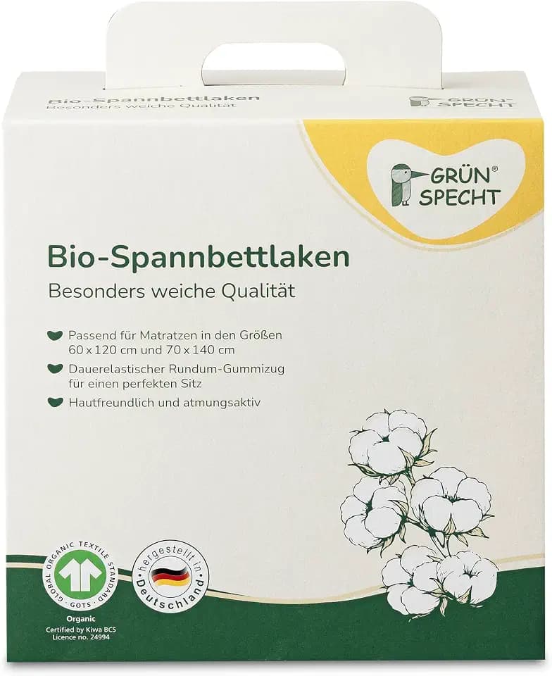 GRÜNSPECHT Spannbettlaken, 100% Baumwolle (kbA), atmungsaktiv