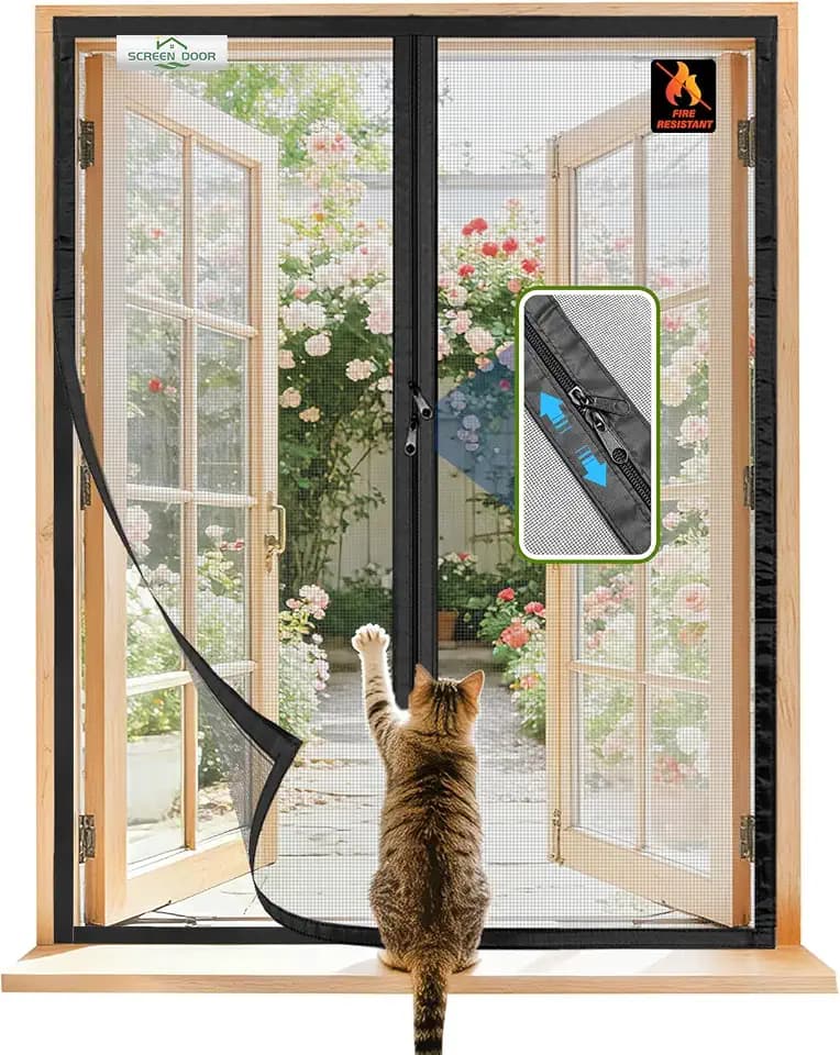 SCREEN DOOR Fliegengitter Fenster, Insektenschutz Fenster 80x100 cm, Ohne Bohren, Glasfaser mit Starken Flammhemmenden und Reißfesten Eigenschaften, Reißverschlüsse sind Besser Geeignet, Schwarz