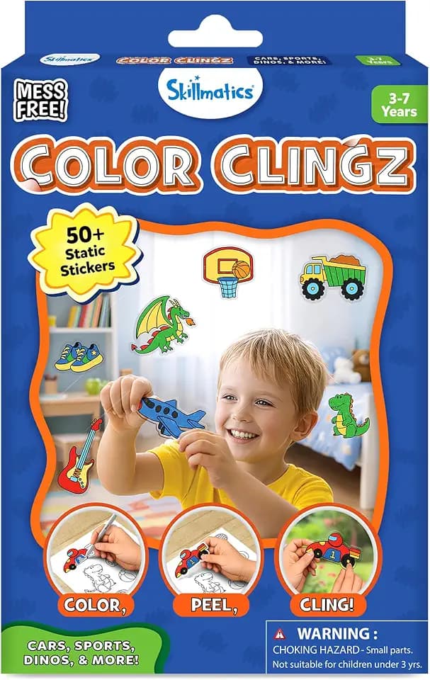 Skillmatics Color Clingz – Cars, Sports, Dinos & More, Reusable Stickers