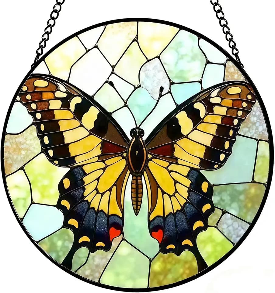 Butterfly Sun Catchers Indoor Window Decor - 8 Inch Butterflies Stained Glass Window Hanging Suncatcher - Suncatchers for Windows Wall Garden Decorations Glass Panels - Birthday Gifts for Women Men