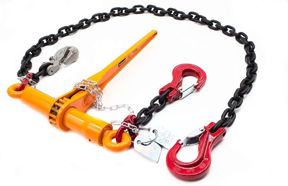 Dolezych Spannzurrkette, 1-teilig, mit DoRa Ratschlastspanner und Gabelkopfhaken. 6300 daN zulässige Zugkraft im geraden Zug, Länge = 3,50 m