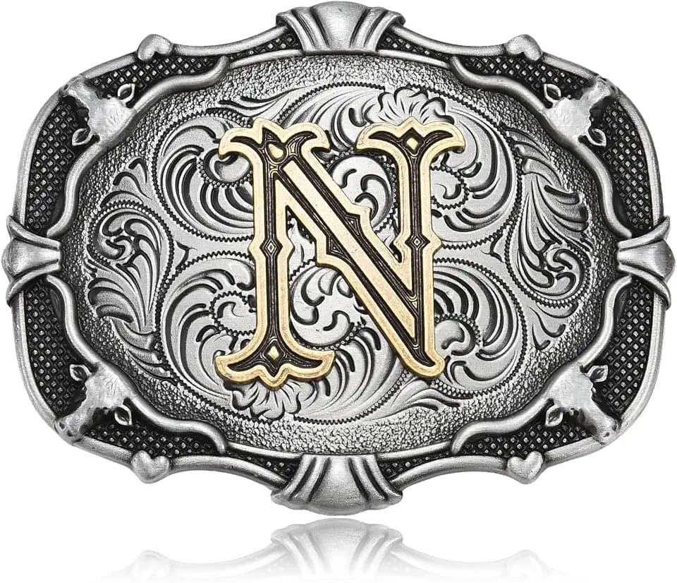 Western Belt Buckle Initial Letters ABCDJKMR to Z Cowboy Rodeo Belt Buckle for Men Women Cowboy Cowgirl