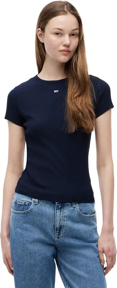 Tommy Jeans Damen T-Shirt Kurzarm Essential Rib Slim Fit