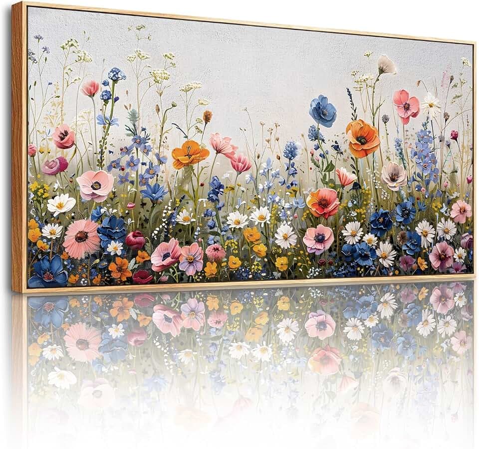 SERIMINO Natürliche Wandbild mit Rahmen Bunte Wildblume Bilder 50x100 cm