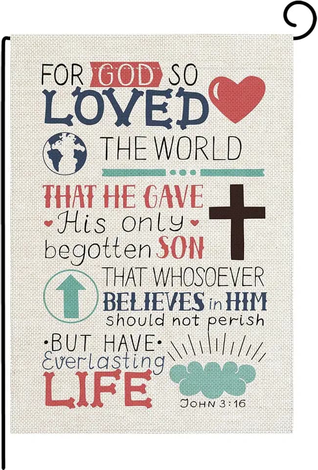 pingpi Christian Bible Verse Garden Flag Vertical Double Sided John 3:16 for God So Loved The World Flag Yard Outdoor Decoration 12.5 x 18 Inch