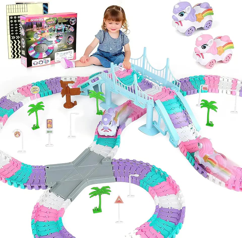 Coroiesty 268 PCS Unicorn Race Tracks for Kids Toys, Flexible DIY Track Set